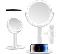 Cosmetic Mirror With Illumination, 30x Magnification, Cosmetic Mirror With Magnification And 3 Color Illumination, Height Adjustable Makeup Mirror, White