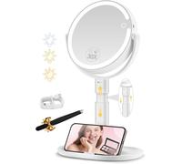 Cosmetic Mirror With Illumination, Height Adjustable Magnifying Mirror, 20 Times Double Sided, 360° Rotating, 3 Colors Round Mirror With White Light