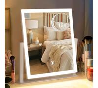 Cosmetic Mirror With Lighting, Makeup Mirror With Light, 360° Rotation, 10x Magnifying Mirror, 3 Colors And Adjustable Brightness, Metal Stand, White Makeup Mirror