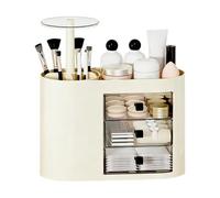 Cosmetic Storage Box - 12.01 inch Makeup Desk Organizer | ABS Pet Multi Functional Countertop Case - Large Capacity Space Saving Vanity Display Stand for Bathroom Perfume Brushes