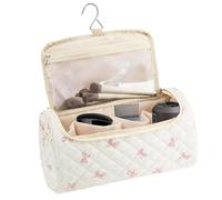 Cosmetic Travel Bag - Quilted Hanging Organizer for Bathroom | with Hook and Secure Zip, Hair Tool Carry Case, Curling Iron Straightener Flat Iron Storage, Gym Toilet Home for Men Women