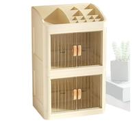 Cosmetics Storage Box, 3-Layer Makeup Organizer, Large Capacity Cosmetic Display, Multi-Compartment Design, 9.45x7.09x14.17 inches, Ideal for Desktop, Dresser, White/Creamy