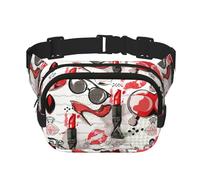 Cosmétique rouge à lèvres parfum art imprimé polyvalent carré double couche sac banane tendance pour homme et femme usage quotidien sac, noir, One Size