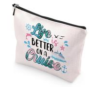 Cosmétiques en Toile, Sac à Cosmétiques à Glissière, Petite Trousse Maquillage Sac, Trousses de Maquillage en Toile, Trousse Maquillage Femme Lettre, avec Life is Better on a Cruise