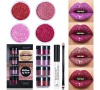 Cosmétiques Glitter Lèvres Kit,4 Couleurs Glitter Poudre Brillant À Lèvres Rouge À Lèvres À Paillettes Métalliques Longue Durée Sans Cruauté Longue Durée Imperméable Pour Les Lèvres Art(#1)