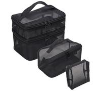 Cosmétiques Trousse de Toilette à Fermeture éclair en Transparente Maille en Nylon Imperméable Petit Sac à Main pour Cosmétiques Papeterie Maquillage Bureau Voyag e Kit D'accessoires(Set A 3pcs)