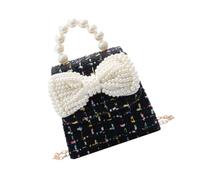 COSMEVIVI Cartable Bandoulière Petit Cabas Femme a Main Petite Fille Élégant De Perles Petit Fourre-Tout Sacs à Main Mignons Mini Fourre-Tout Enfants Black Lin en Coton