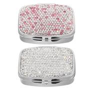 COSMEVIVI Lot de 2 mini piluliers à strass - Étui à médicaments portable à strass avec deux compartiments - Petit pilulier mignon pour à main ou poche - Idéal pour les voyages et le quotidien
