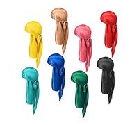 COSMEVIVI Lot de 8 Turbans Durag Élastiques Ondulés en Soie, Chapeaux Pirate Unisexes, Longue Queue Ajustable, Confort Respirant, pour Chimiothérapie et Coiffures Afro, Style Hip-hop, Usage Quotidien