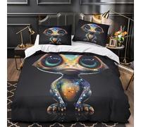 Cosmic Alien Baby Ensemble De Literie 3D Imprimée Microfibre Hypoallergique 3 Pièces Taie Douce Fantasy Space Creature Linge de Lit Super Douce Résistante for couple amoureux Super king（260x220cm）