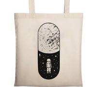 Cosmic Astronaute Space Walk Moon Pill Graphic Natural Ecological Cotton Tote Bag Beige