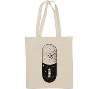 Cosmic Astronaute Space Walk Moon Pill Graphic Sac fourre-tout en coton naturel Blanc