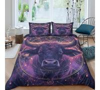 Cosmic Bull Housse de Couette Imprimé en 3D Microfibre résistante 3 pièces Mythical Astrology Art Linge de Lit avec Fermeture Éclair Résistante for Hommes Single（135x200cm）