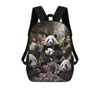 Cosmic Canine Canvas-2 Sac à dos d'écolier à la mode, convient aux garçons, filles et enfants, sac à dos de voyage décontracté en plein air, sac à dos indispensable, Pandas Playing Poker, 17"