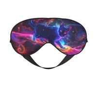 Cosmic Cat Masque de sommeil double face pour homme et femme Motif chat psychédélique