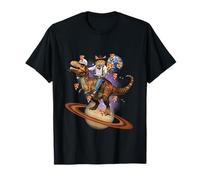 Cosmic Coffee Cat - Chat Amusant Observant Les étoiles avec T-Rex et OVNI T-Shirt