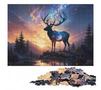 Cosmic Deer Silhouette Puzzle Adulte 300 pièces, en Bois | Une activité sans écran autour de la table - un passe-temps pratique en intérieur le w nd.
