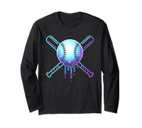 Cosmic Drip Baseball Graphic Blue Vaporwave Aesthetic Manche Longue
