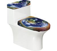 Cosmic Earth Ensemble couvercle de toilette extensible et housse de réservoir - Décoration de salle de bain élastique douce pour salle de bain en forme de U ovale
