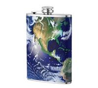 Cosmic Earth Flasque à whisky en cuir de 236,8 g - Bouteille à whisky en acier inoxydable pour boissons, ensemble de liqueurs de poche pour homme, mariage, garçon d'honneur