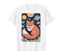 Cosmic Fox Scène Galaxie planètes célestes T-Shirt Graphique avec Valeur, Homme, Blanc, M