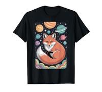 Cosmic Fox Scène Galaxie planètes célestes T-Shirt Graphique avec Valeur, Homme, Noir, L
