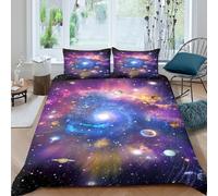 Cosmic Galaxy Parure de Lit Ultra Douce Microfibre Hypoallergique 3 Pièces Space Fantaisie Art Linge de Lit avec 2 x Taies d'oreiller Confortable for Enfants Garçons Ado Single（140x200cm）