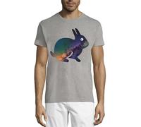 Cosmic Galaxy Rabbit Nebula Styled Crew Neck Cotton Men's T-Shirt Gris, gris, M