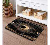 Cosmic Galaxy Tapis de bain à séchage rapide, absorbant, antidérapant, lavable en flanelle, pour salle de bains, toilettes, toilettes, décoration 40,6 x 61 cm, noir et doré