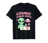 Cosmic Kawaii Critic Alien UFO Poll Graphic Rose Vert T-Shirt