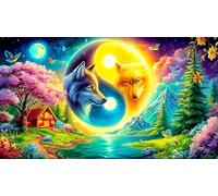 Cosmic-Loup-and-Tree-Fantasy Puzzle 1000 Pièces pour Adultes - en Carton Recyclé pour la Décoration 75x50cm/1000pcs