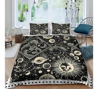 Cosmic Patterns Linge de Lit Ultra Douce Microfibre Hypoallergique 3 Pièces Vintage Astrology Art Ensemble De Literie avec 2 x Taies d'oreiller Confortable for Chambre Adulte Double（200x200cm）