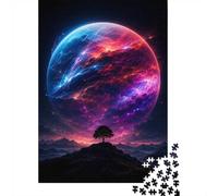 Cosmic Planet Over Tree Silhouette Puzzle Adulte 1000 Pièces, 52x38cm/1000pcs; Cadeau De Crémaillère pour La Maison; Carton Blanc avec Une Surface Lisse
