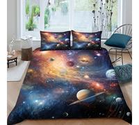 Cosmic Planets Ensemble De Literie Léger Microfibre résistante 3 Pièces 3D Effet Space Galaxy Art Style Linge de Lit avec Fermeture Éclair Douce for Chambre de Adolescents Single（140x200cm）