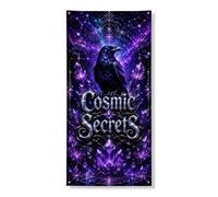 Cosmic Raven Couverture de porte décorative avec cristaux violets mystiques et étoiles pour décoration de porte d'entrée, fournitures de festival d'Halloween pour intérieur ou extérieur 91,4 x 183 cm