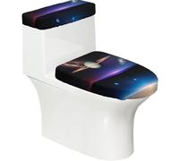 Cosmic Saturn Ensemble couvercle de toilette extensible et housse de réservoir - Décoration de salle de bain élastique douce pour salle de bain en forme de U ovale