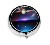 Cosmic Saturn Mini pilulier rond à 3 compartiments, peut être mis dans un portefeuille, une poche, léger et pratique