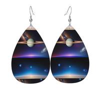 Cosmic Saturne Paire de boucles d'oreilles pendantes en cuir synthétique pour femme