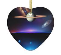 Cosmic Saturne Pendentif en forme de cœur d'arbre de Noël, en céramique, convient pour la décoration de fête de Noël et d'Halloween
