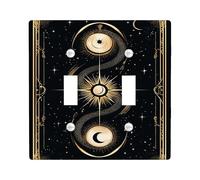 Cosmic Serpent Plaques de protection pour interrupteur Motif céleste noir et doré pour décoration d'intérieur, plaques murales thermoplastiques Taille standard Double bascule