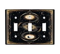 Cosmic Serpent Plaques d'interrupteur/couvercles de prise de courant, motif céleste noir et doré pour décoration d'intérieur, plaques murales thermoplastiques, taille standard triple bascule