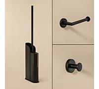 Cosmic Start Ensemble d'accessoires de salle de bain 3 en 1, noir mat, avec porte-brosse WC plat, porte-papier toilette et crochet