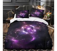 Cosmic Swirl Linge de Lit 3D Effet Microfibre Hypoallergique 3 Pièces Taie Super Douce Violet Nebula Ensemble De Literie Ultra Douce Entretien Facile for Adultes Enfants Super king（260x220cm）