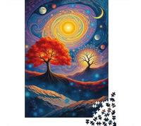 Cosmic Tree Landscape Plaque Métallique Rustique 70x50cm/1000pcs pour Le Salon, Cadeau De Noël pour Les Personnes Décorant Le Salon