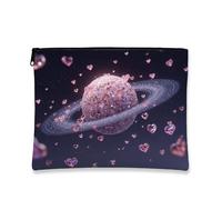 Cosmic Trousse à maquillage à paillettes pour femme, petite pochette portable à fermeture éclair, cadeau de festival, trousse de toilette pour soins de la peau, pêche, 7x9 Inch, Planète