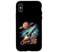 Cosmic Vibes Only Retro Space Rocket Planet Galaxy Aesthetic Coque pour iPhone X/XS