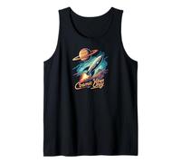 Cosmic Vibes Only Retro Space Rocket Planet Galaxy Aesthetic Débardeur