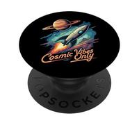 Cosmic Vibes Only Retro Space Rocket Planet Galaxy Aesthetic PopSockets PopGrip Adhésif