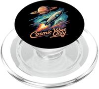 Cosmic Vibes Only Retro Space Rocket Planet Galaxy Aesthetic PopSockets PopGrip pour MagSafe