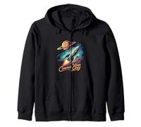 Cosmic Vibes Only Retro Space Rocket Planet Galaxy Aesthetic Sweat à Capuche